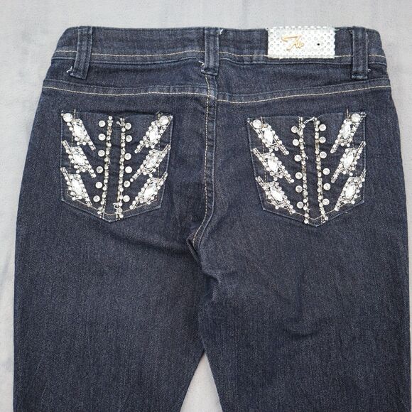 Twinkle Jeans Womens 7 Black Mid Rise Straight Cut Beaded Pockets Pants - Picture 7 of 16